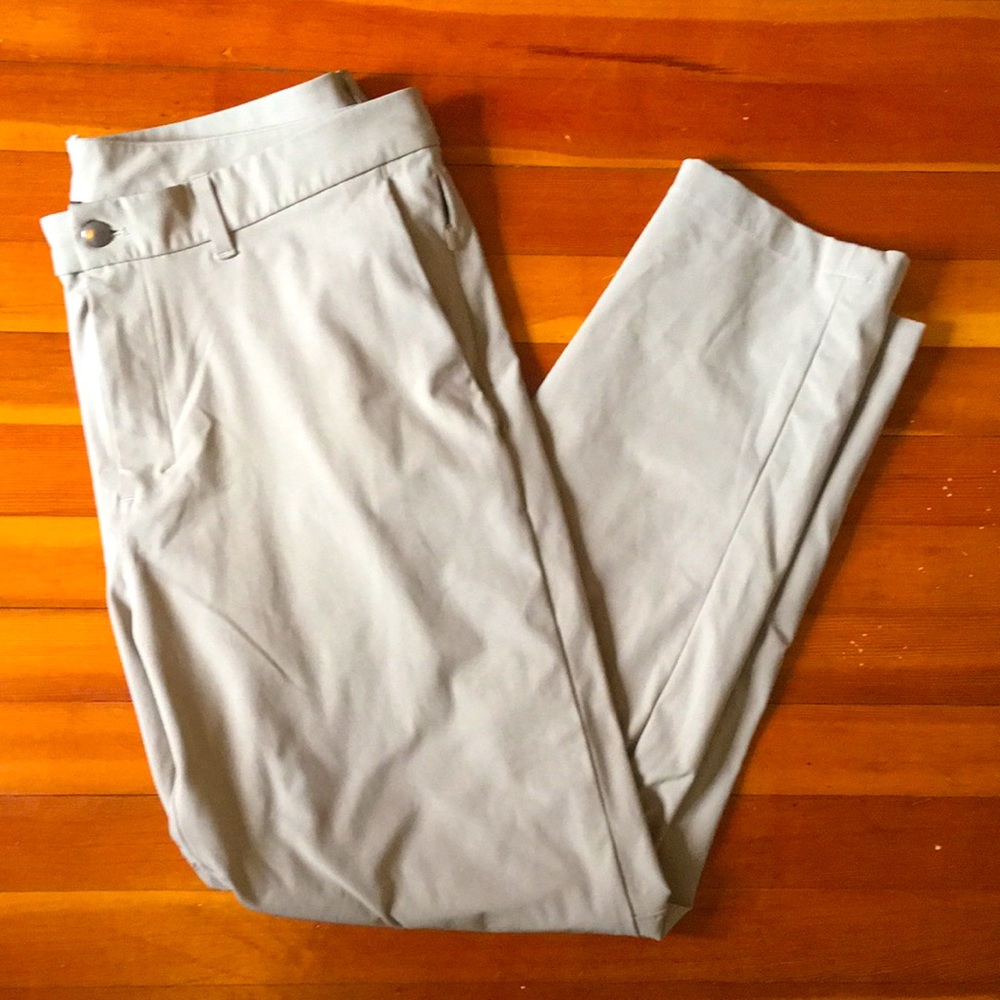 Lululemon ABC trousers. 38 waist. Great pants. Just don’t wear them. Stretch.